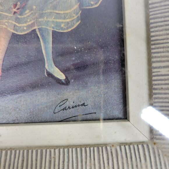 Vtg Carina Ballet Lithograph 11" Handmade Shadow Box Wood Frame Gold Accents MCM - Picture 13 of 16